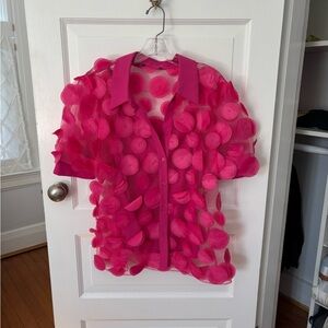 NWOT Frank Lyman Fuschia Sheer Texture Puff Short Sleeve Blouse/cami Women’s XL